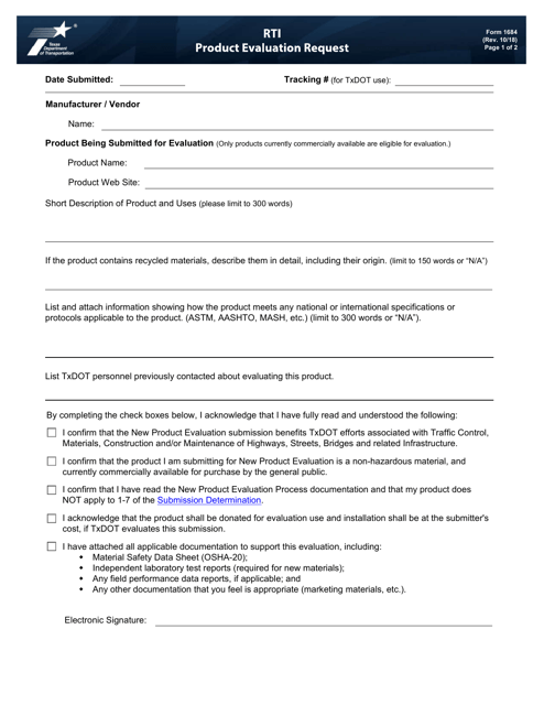 Form 1684 Product Evaluation Request - Texas