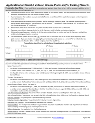 Form VTR-615 Application for Disabled Veteran License Plates and/or Parking Placards - Texas, Page 3