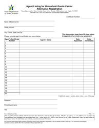 Document preview: Form 1956 Agent Listing for Household Goods Carrier Alternative Registration - Texas