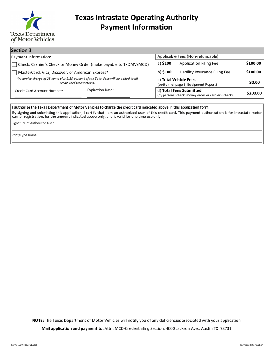 Form 1899 Application for Texas Intrastate Operating Authority - Texas, Page 3