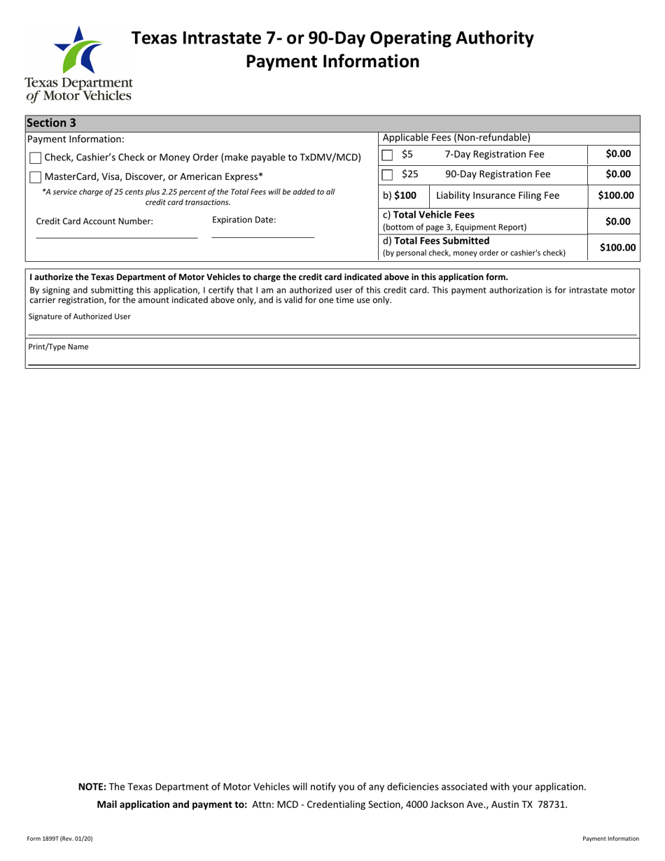 Form 1899T Download Fillable PDF or Fill Online Application for Texas ...