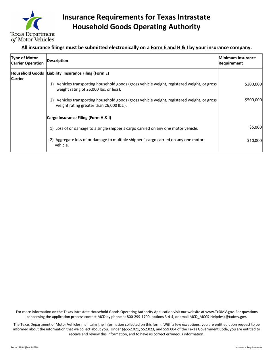 Form 1899H Application for Texas Intrastate Household Goods Operating Authority - Texas, Page 7