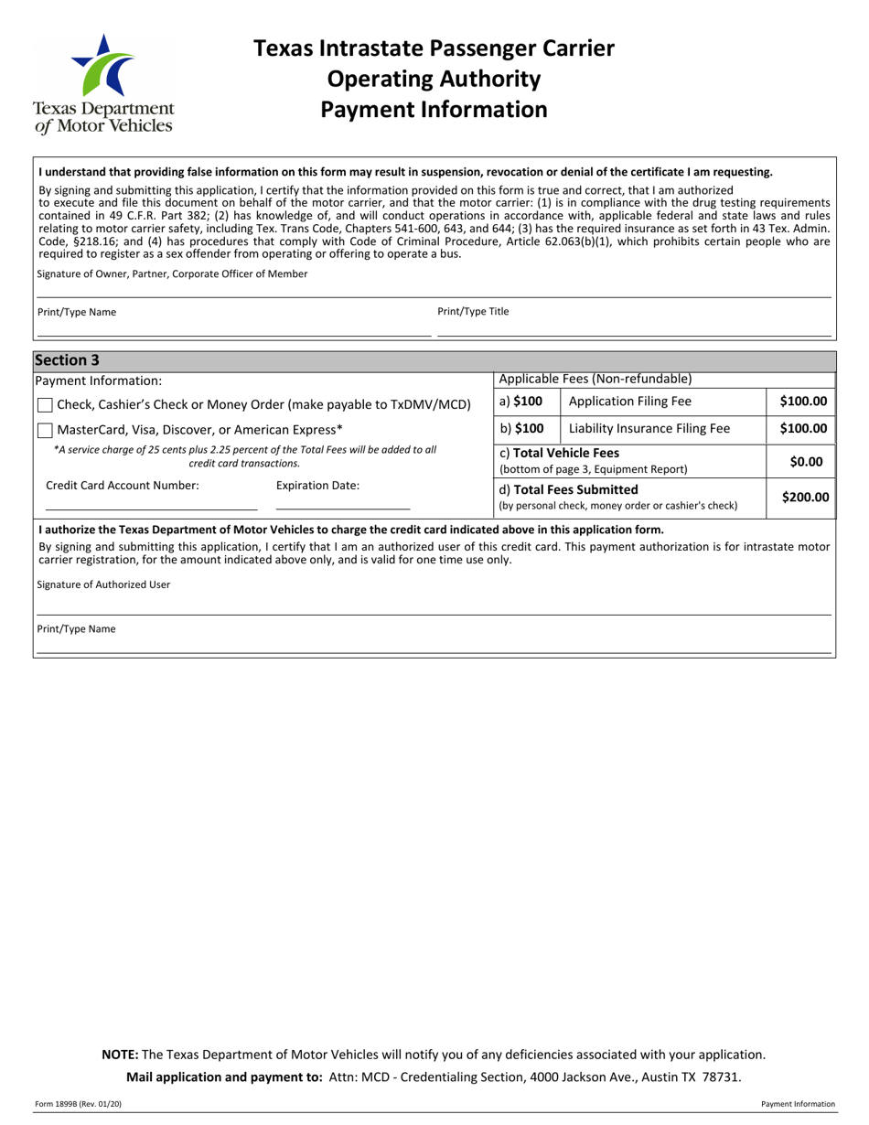Form 1899B Application for Texas Intrastate Passenger Carrier Operating Authority - Texas, Page 4