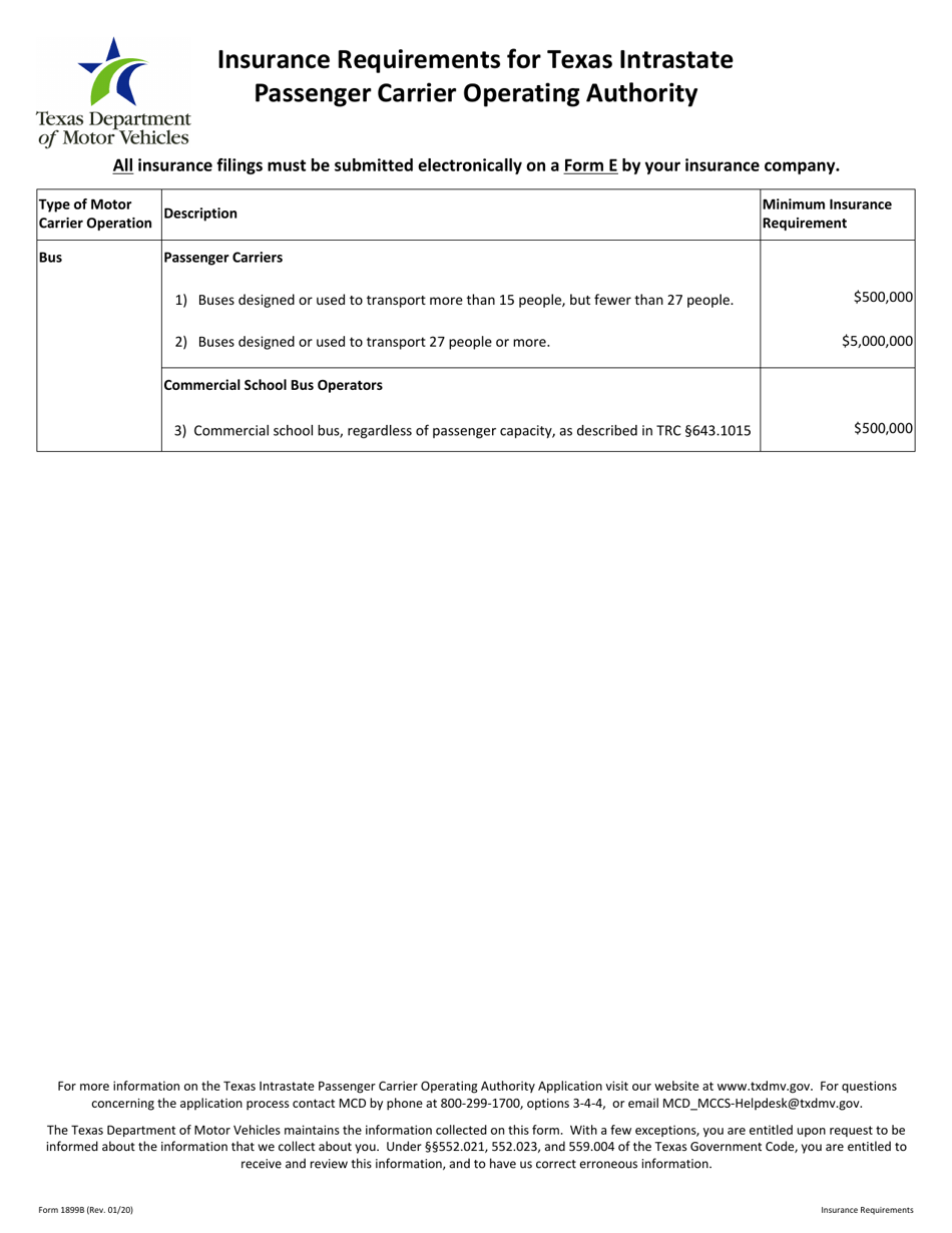 Form 1899B Application for Texas Intrastate Passenger Carrier Operating Authority - Texas, Page 7