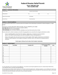 Document preview: Form MCD-1757 Federal Disaster Relief Permit - Texas