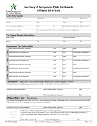 Form VTR-207 &quot;Inventory of Component Parts Purchased/ Affidavit Bill of Sale&quot; - Texas