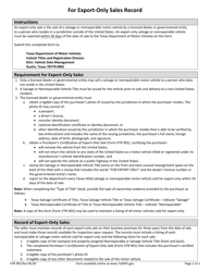 Form VTR-902 For Export-Only Sales Record - Texas, Page 2