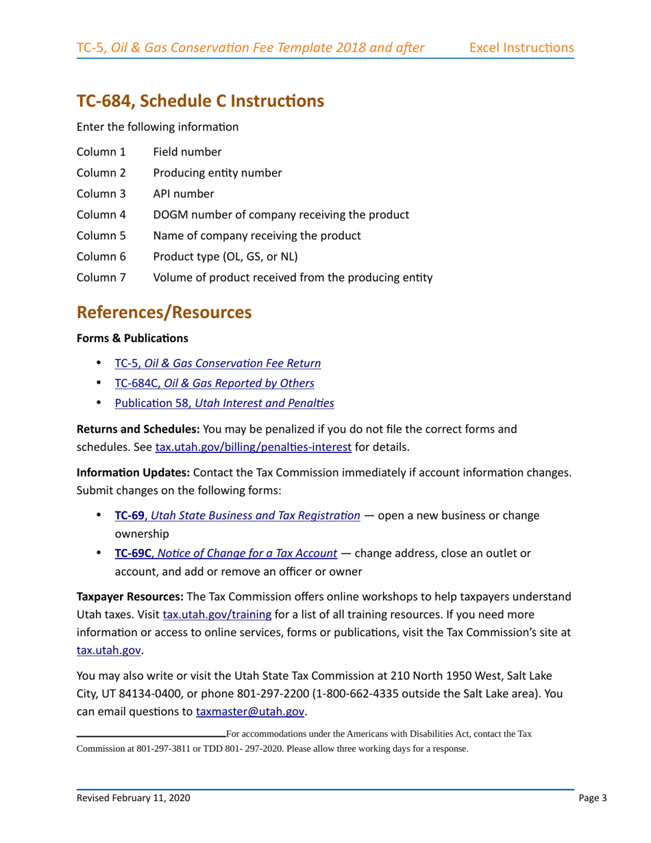 Instructions for Form TC-5, TC-684 - Utah, Page 3