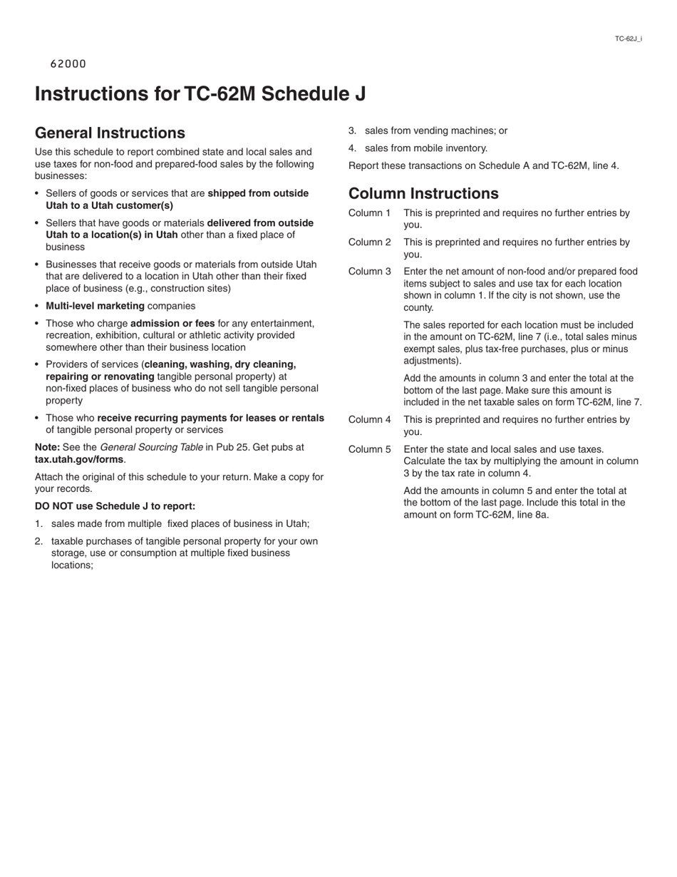Form TC-62M Schedule J Sales of Non-food and Prepared Food From Places Other Than Fixed Utah Locations - Utah, Page 10