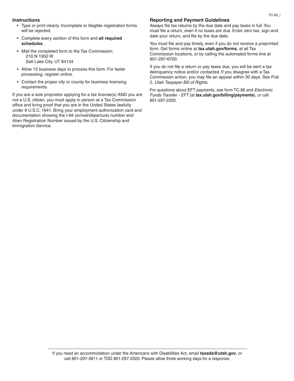 Form TC-69 Utah State Business and Tax Registration - Utah, Page 4
