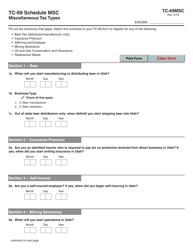 Form TC-69 Schedule MSC &quot;Miscellaneous Tax Types&quot; - Utah