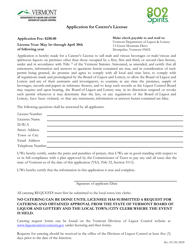 Application for Caterer's License - Vermont