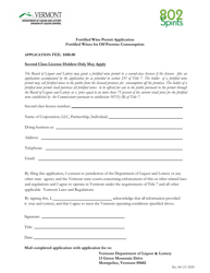 Fortified Wine Permit Application Fortified Wines for off Premise Consumption - Vermont