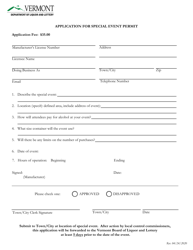 Application for Special Event Permit - Vermont
