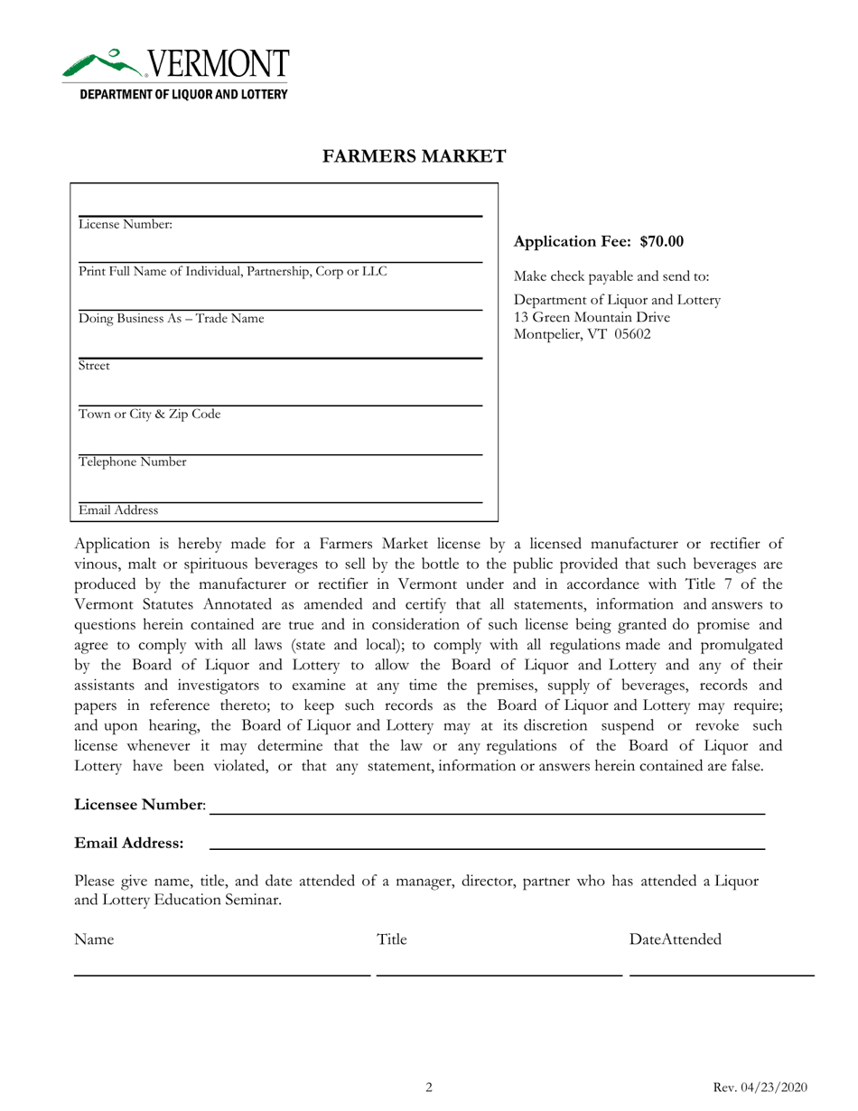 Vermont Manufacturers Farmers Market License - Vermont, Page 2