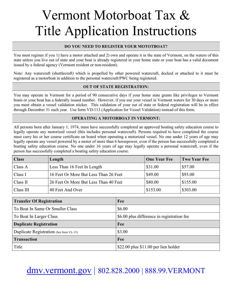 Form VD-037 Application for Motorboat Registration - Vermont, Page 1