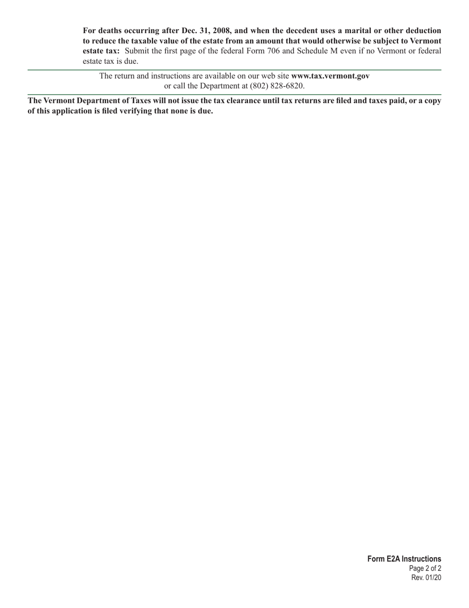 Instructions for VT Form E2A Estate Tax Information and Application for Tax Clearances - Vermont, Page 2
