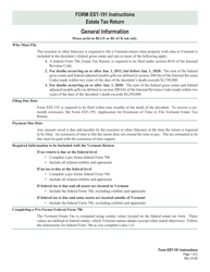 Instructions for VT Form EST-191 Estate Tax Return - Vermont