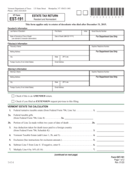 Document preview: VT Form EST-191 Estate Tax Return - Vermont