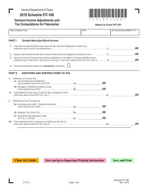 Schedule FIT-166 2019 Printable Pdf