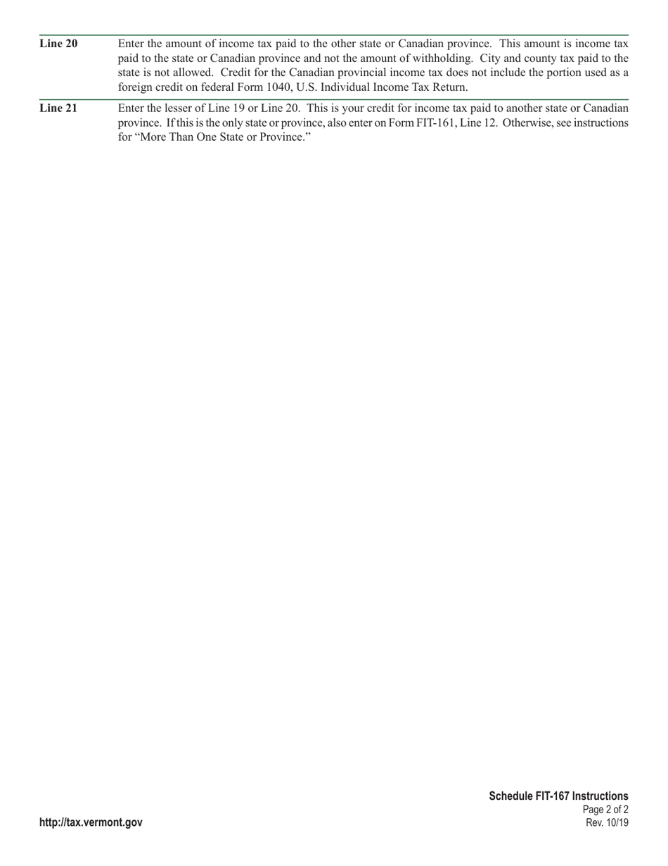 Instructions for Schedule FIT-167 Vermont Credit for Tax Paid to Another State or Canadian Province for Fiduciaries - Vermont, Page 2