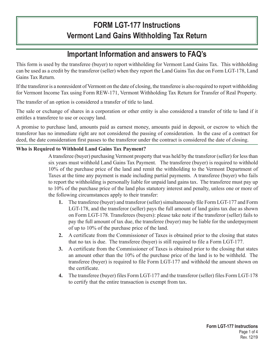Download Instructions for VT Form LGT177 Vermont Land Gains