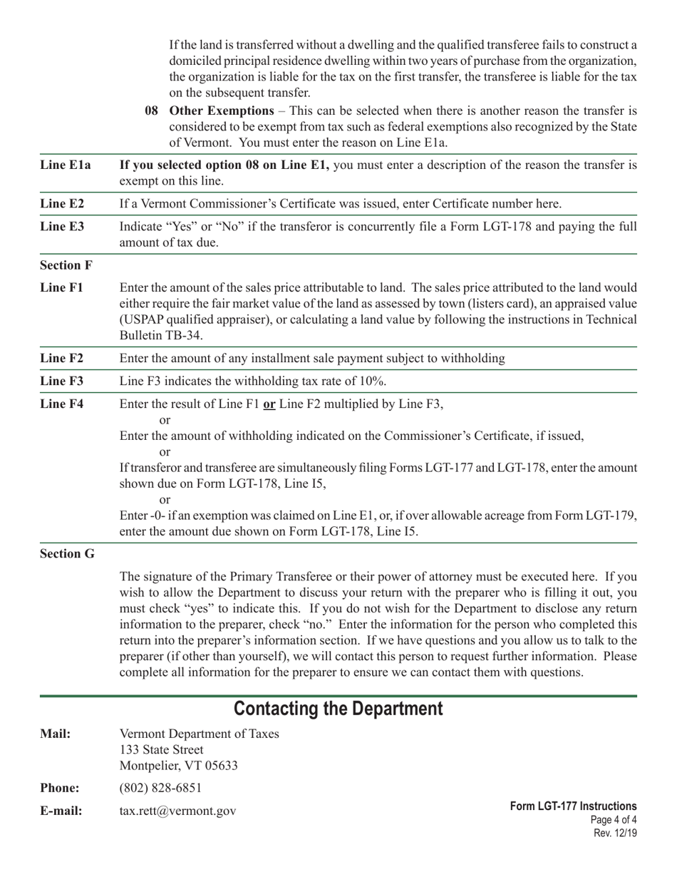 Download Instructions for VT Form LGT177 Vermont Land Gains