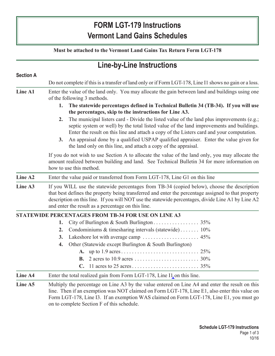 Instructions for Schedule LGT-179 Vermont Land Gains Schedules - Vermont, Page 1