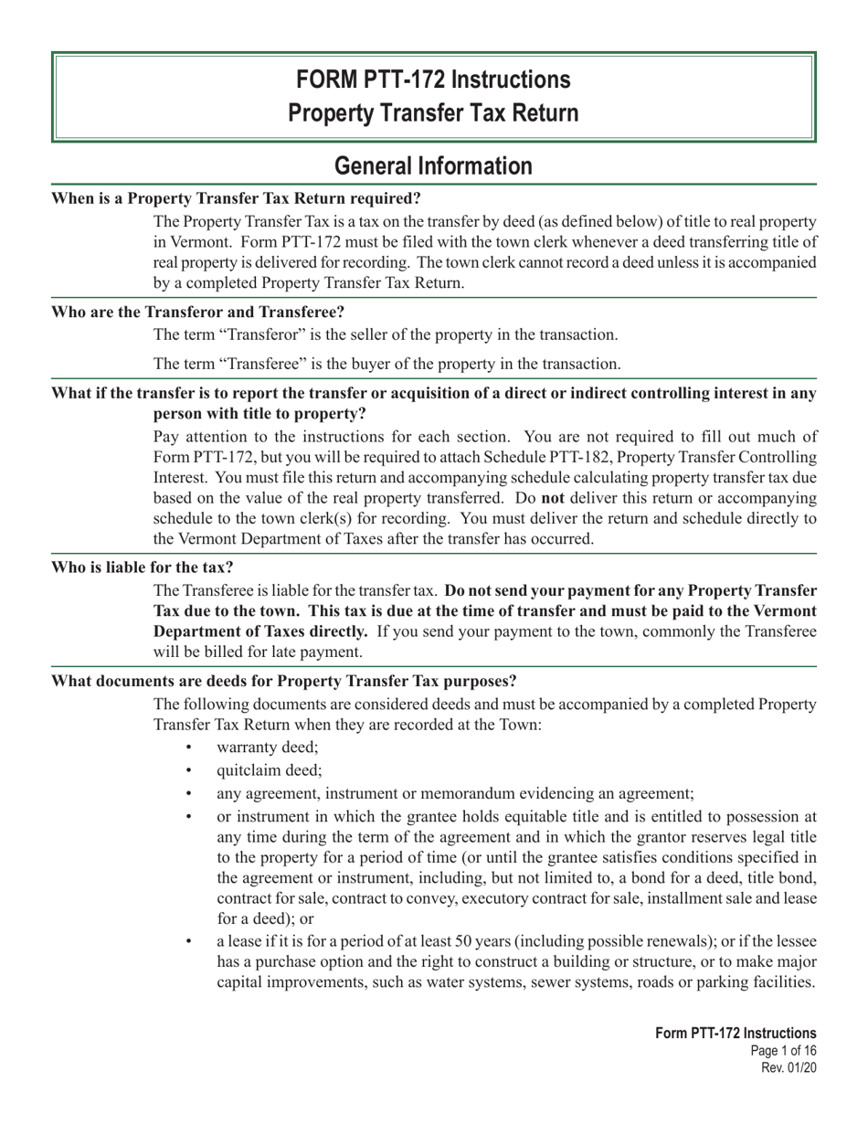 Download Instructions for VT Form PTT172 Vermont Property Transfer Tax