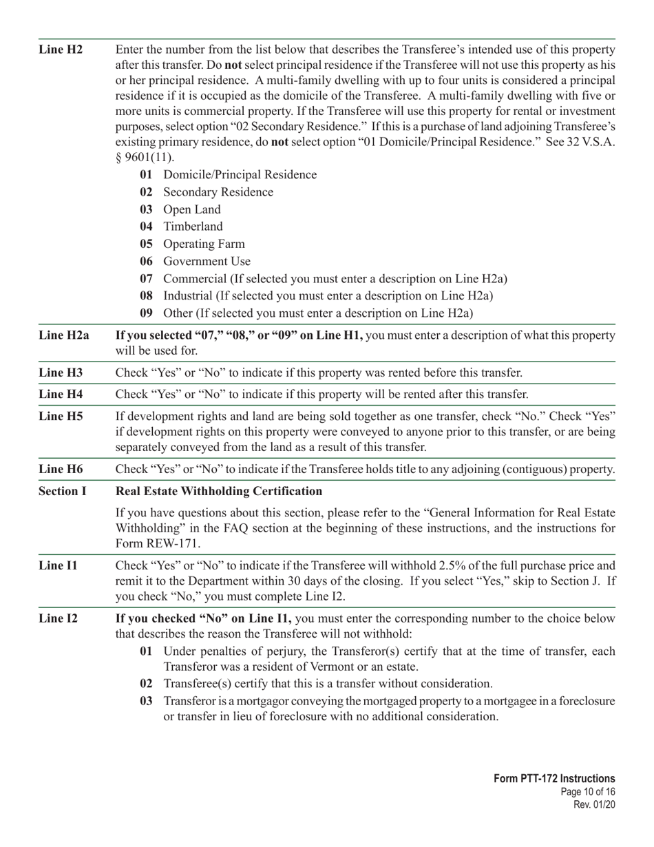 Instructions for VT Form PTT-172 Vermont Property Transfer Tax Return - Vermont, Page 10