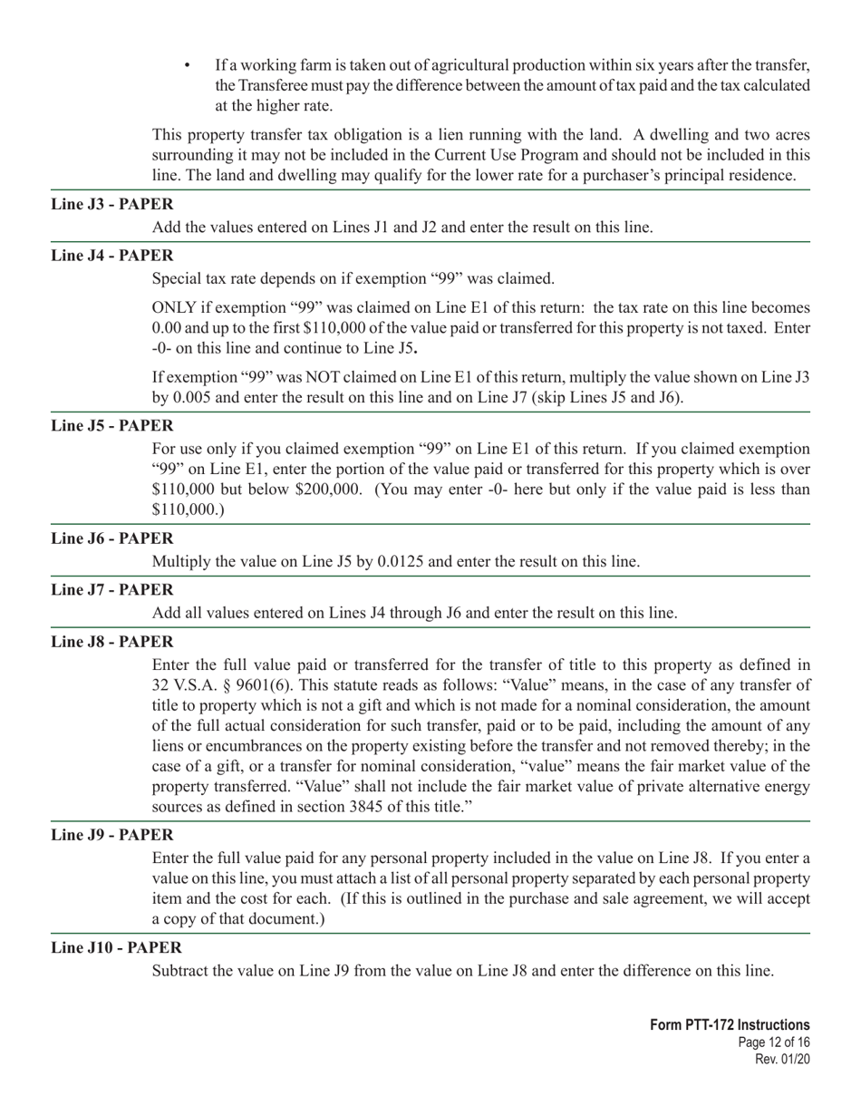 Instructions for VT Form PTT-172 Vermont Property Transfer Tax Return - Vermont, Page 12