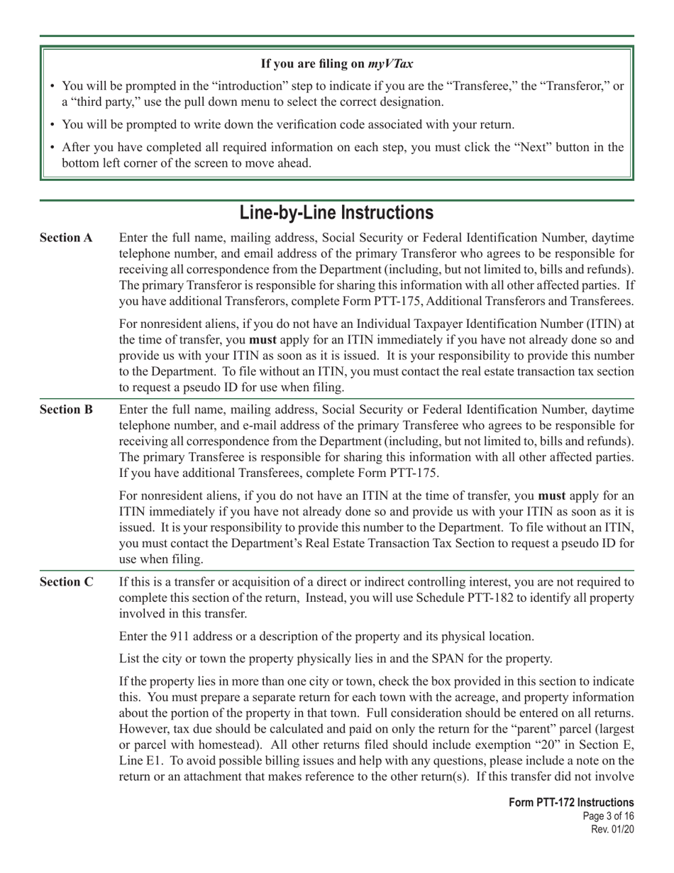 Download Instructions for VT Form PTT172 Vermont Property Transfer Tax