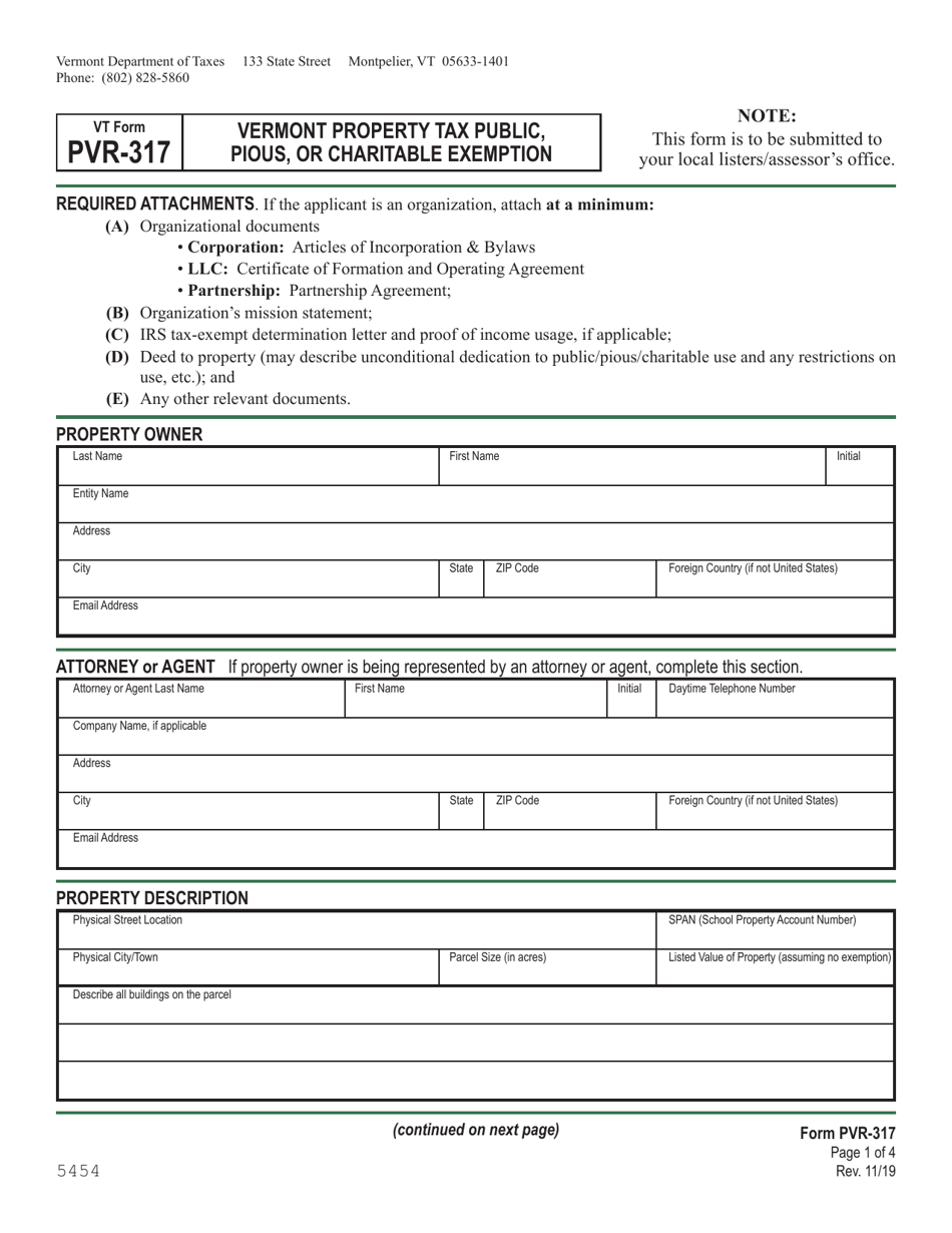 VT Form PVR317 Download Fillable PDF or Fill Online Vermont Property