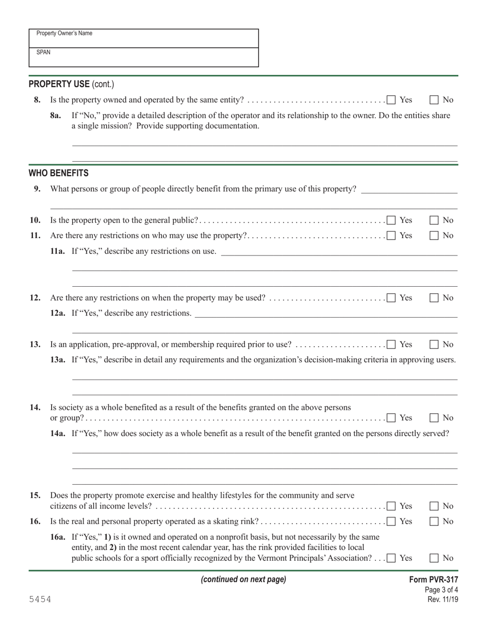 VT Form PVR-317 Vermont Property Tax Public, Pious, or Charitable Exemption - Vermont, Page 5