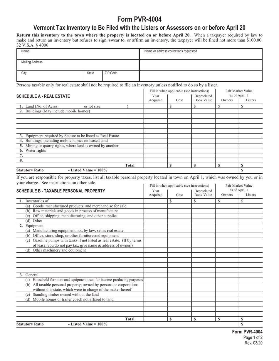 Form PVR4004 Download Printable PDF or Fill Online Vermont Tax