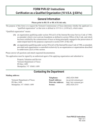 Document preview: Form PVR-321 Application for Certification as a Qualified Organization - Vermont