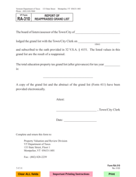 Document preview: Form RA-310 Report of Reappraised Grand List - Vermont