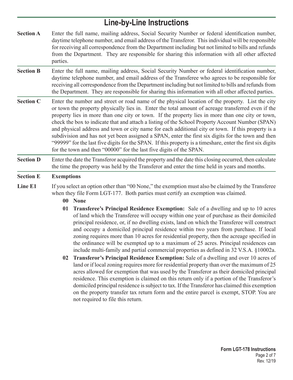 Instructions for Form LGT-178 Vermont Land Gains Tax Return - Vermont, Page 2