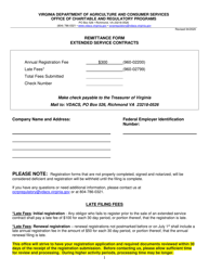 Application for Registration Extended Service Contract Provider/Obligor - Virginia