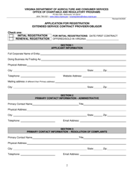 Application for Registration Extended Service Contract Provider/Obligor - Virginia, Page 2