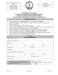 Document preview: Form 501 Fantasy Contest Operator Initial Registration Application - Virginia