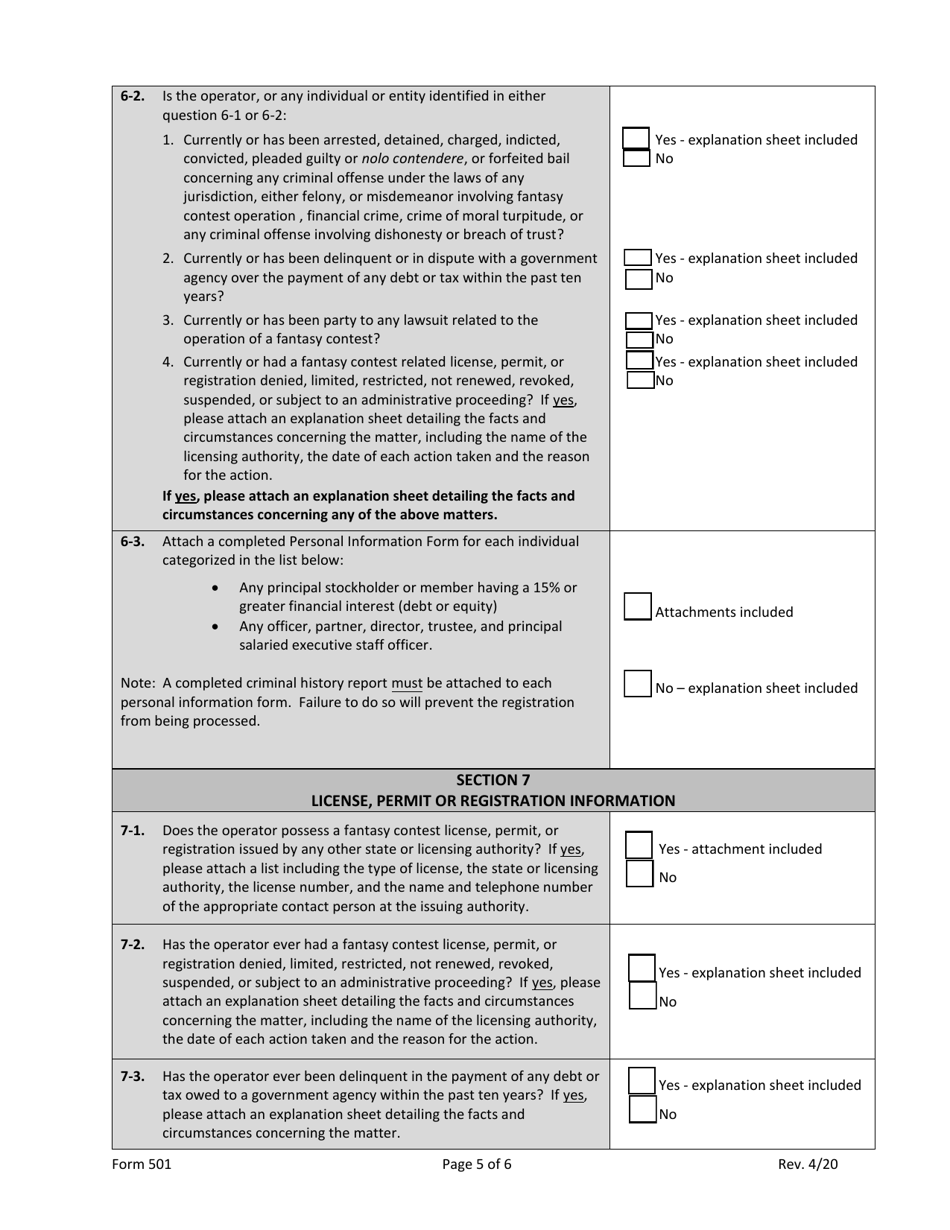 Form 501 Fantasy Contest Operator Initial Registration Application - Virginia, Page 5