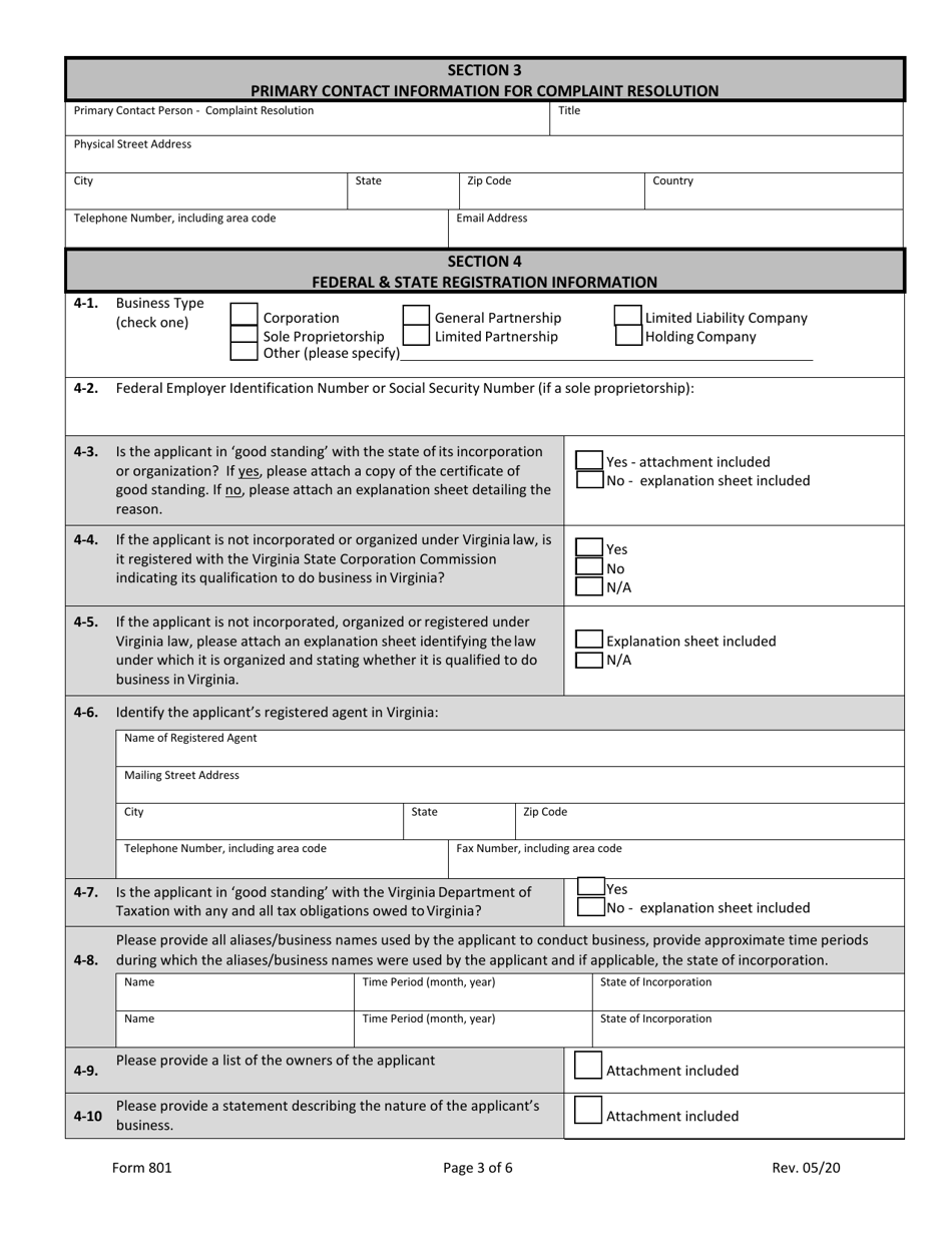 Form 801 Home Service Contract Provider Registration Application - Virginia, Page 3