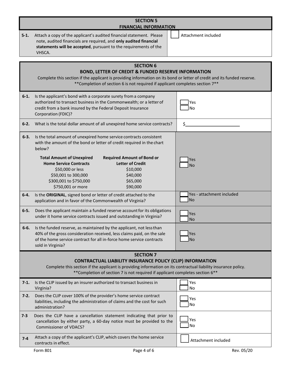 Form 801 Home Service Contract Provider Registration Application - Virginia, Page 4