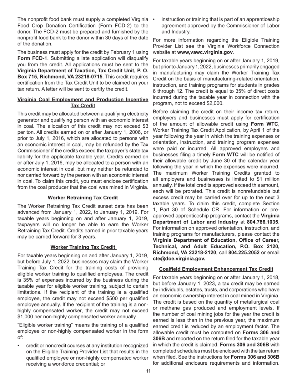 Instructions for Form 760, 760PY, 763, 765 Schedule CR Credit Computation Schedule - Virginia, Page 11