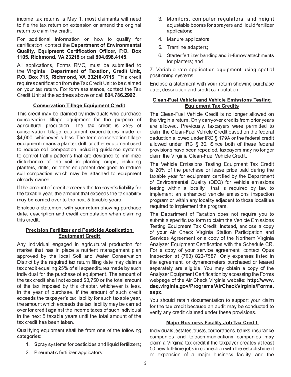 Instructions for Form 760, 760PY, 763, 765 Schedule CR Credit Computation Schedule - Virginia, Page 3