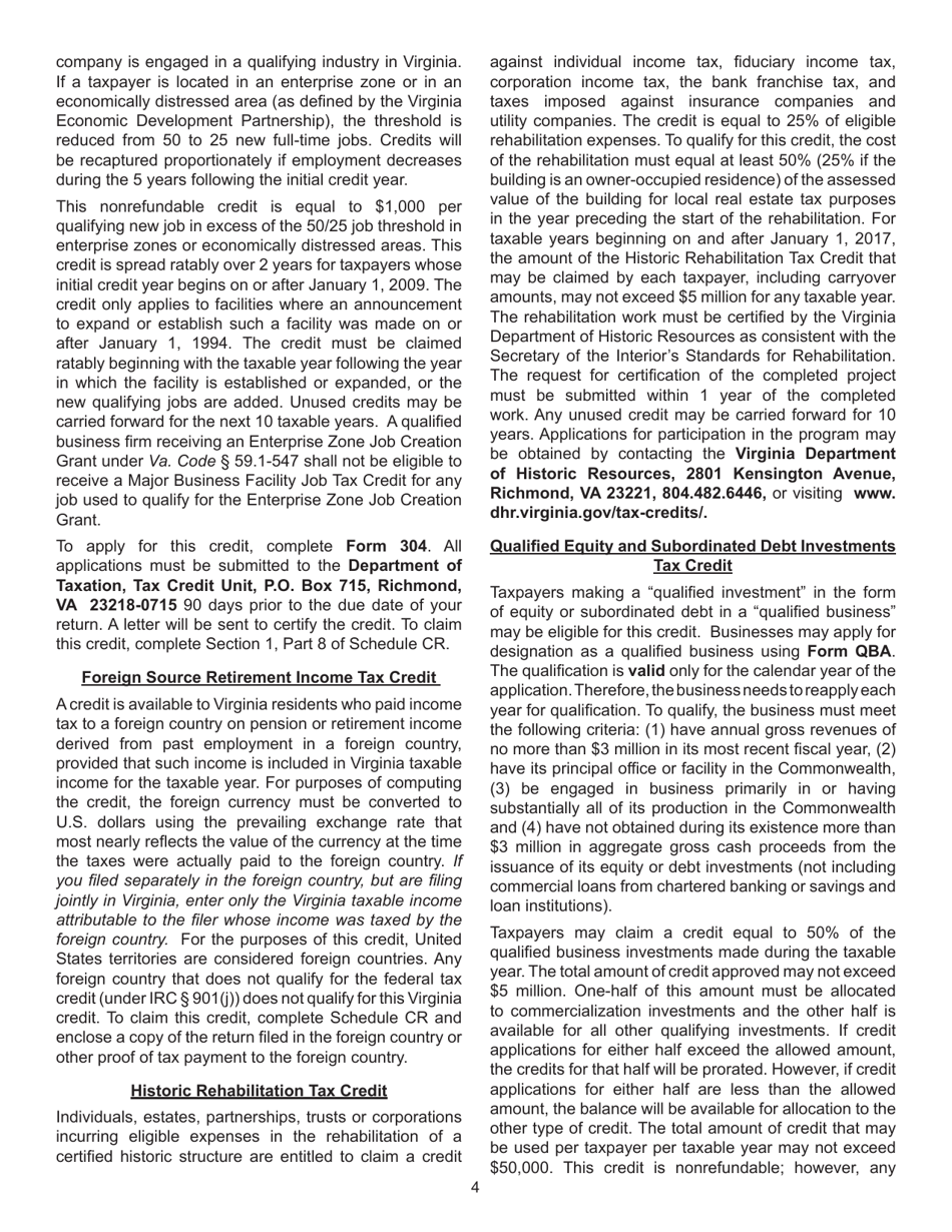 Instructions for Form 760, 760PY, 763, 765 Schedule CR Credit Computation Schedule - Virginia, Page 4