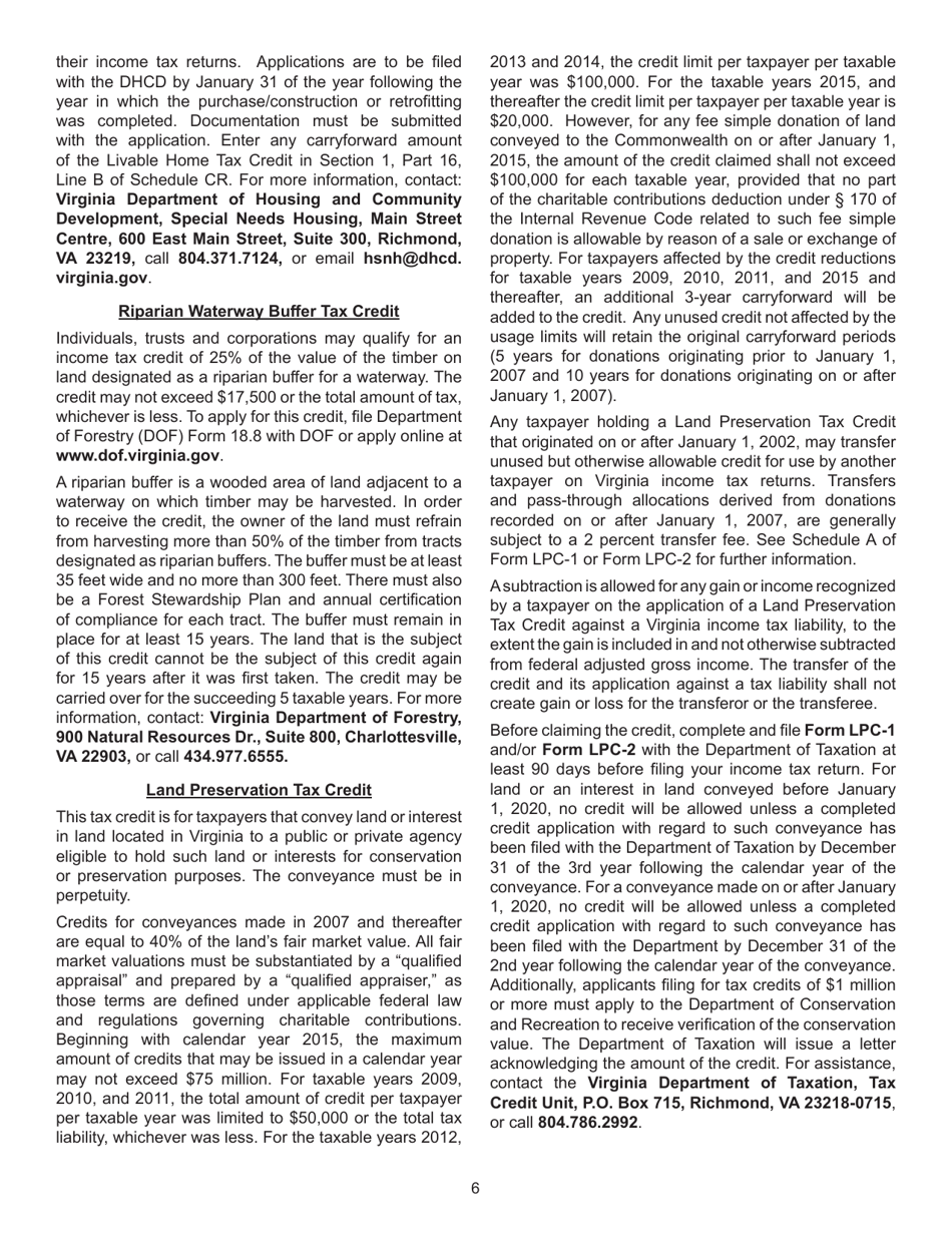 Instructions for Form 760, 760PY, 763, 765 Schedule CR Credit Computation Schedule - Virginia, Page 6