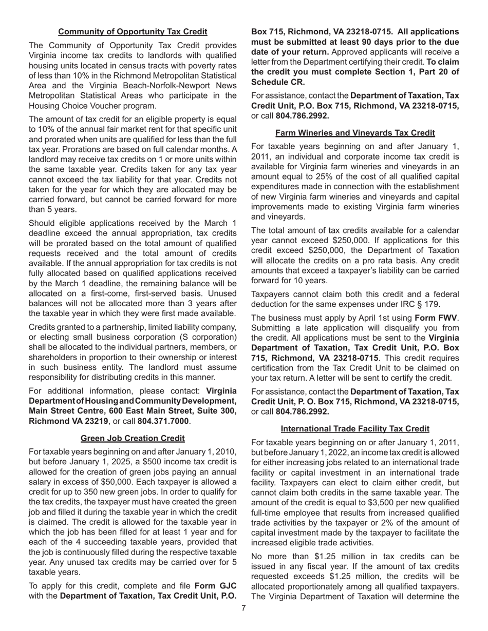 Instructions for Form 760, 760PY, 763, 765 Schedule CR Credit Computation Schedule - Virginia, Page 7