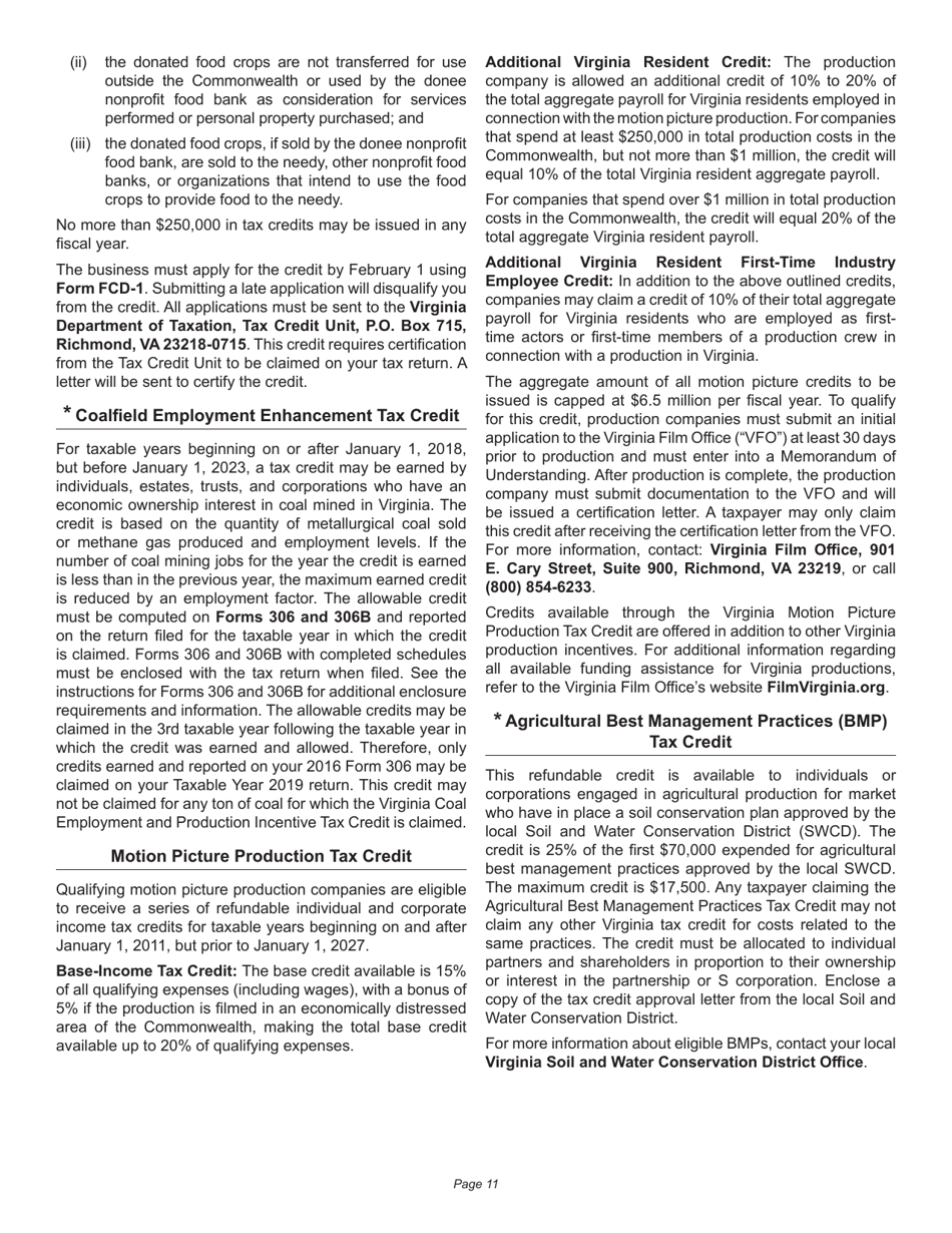 Instructions for Schedule 500CR Credit Computation Schedule for Corporation Returns - Virginia, Page 11